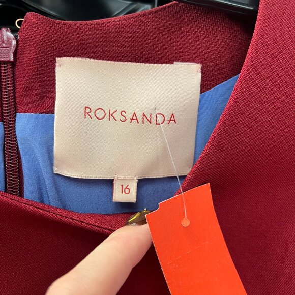 $890 Roksanda Red Blue Kemi Bow Sleeve Peplum Blouse Top size 16 - Picture 9 of 11